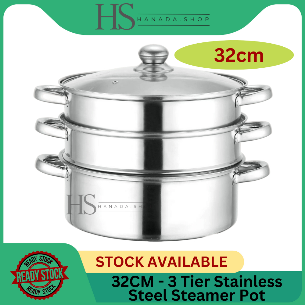 32cm / 3 Tier Stainless Steel Cookware Pot Pengukus Steamer Pot ...