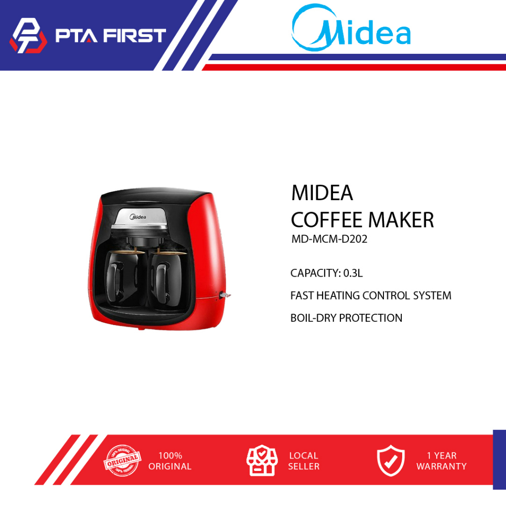 MIDEA MDMCMD202 RD COFFEE MAKER WITH 2 CERAMIC CUPS 0.3L RED