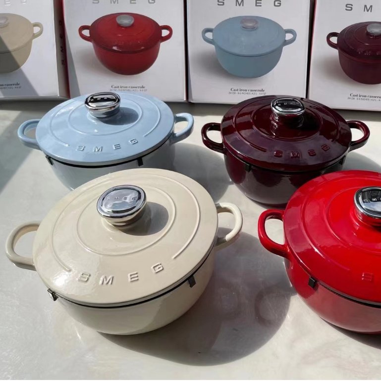 🔥SMEG Enamel Pot Soup Pot 24cm Large Capacity Soup Pot Double Ear