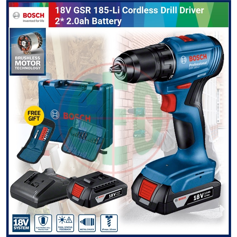 BOSCH 18V GSR 185Li PROFESSIONAL CORDLESS DRILL/DRIVER BRUSHLESS MOTOR WITH FREE GIFTS