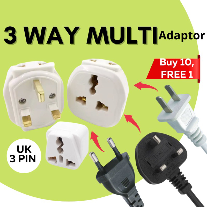(ADAPTOR) 3 Way Multi Adaptor / 2 Pin To 3 Pin Adaptor / UK 3 Pin
