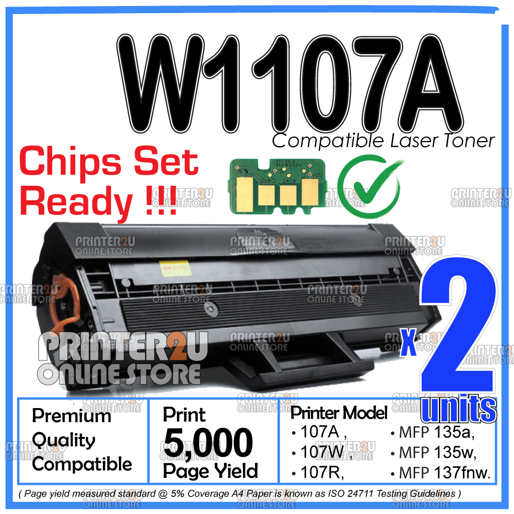 2x CHIP Ready 💥Compatible Cartridge for HP W1107A 107X HP107A 1107 107A ...