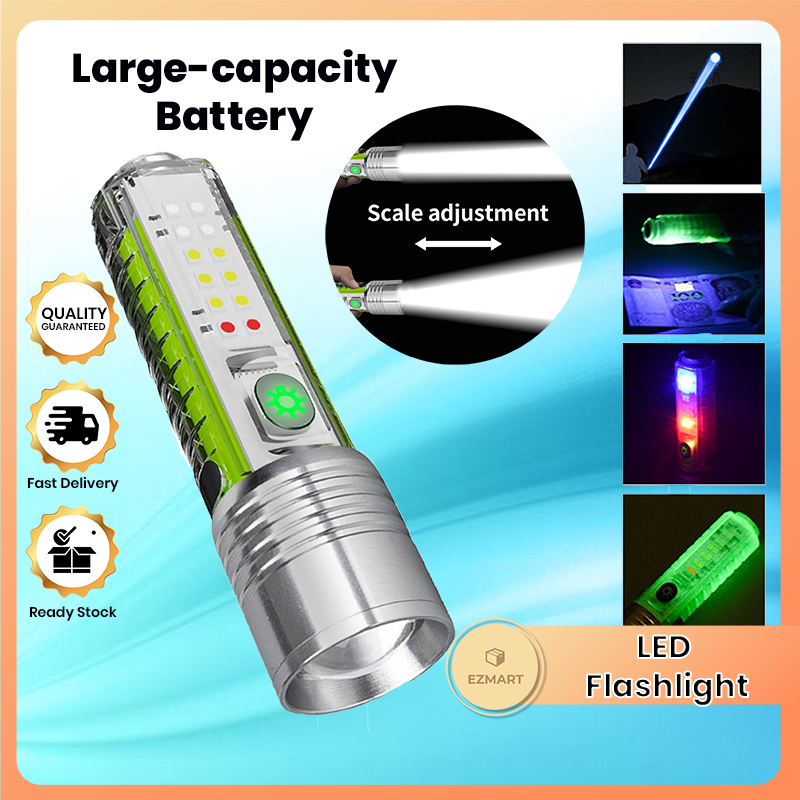 LED Flashlight Super Bright With White/Red/Blue/Purple Light And Strong