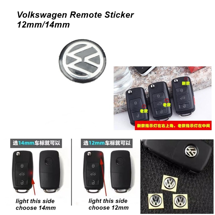 Volkswagen Car Key Remote Logo Sticker 12/14mm Car Key Sticker For VW ...