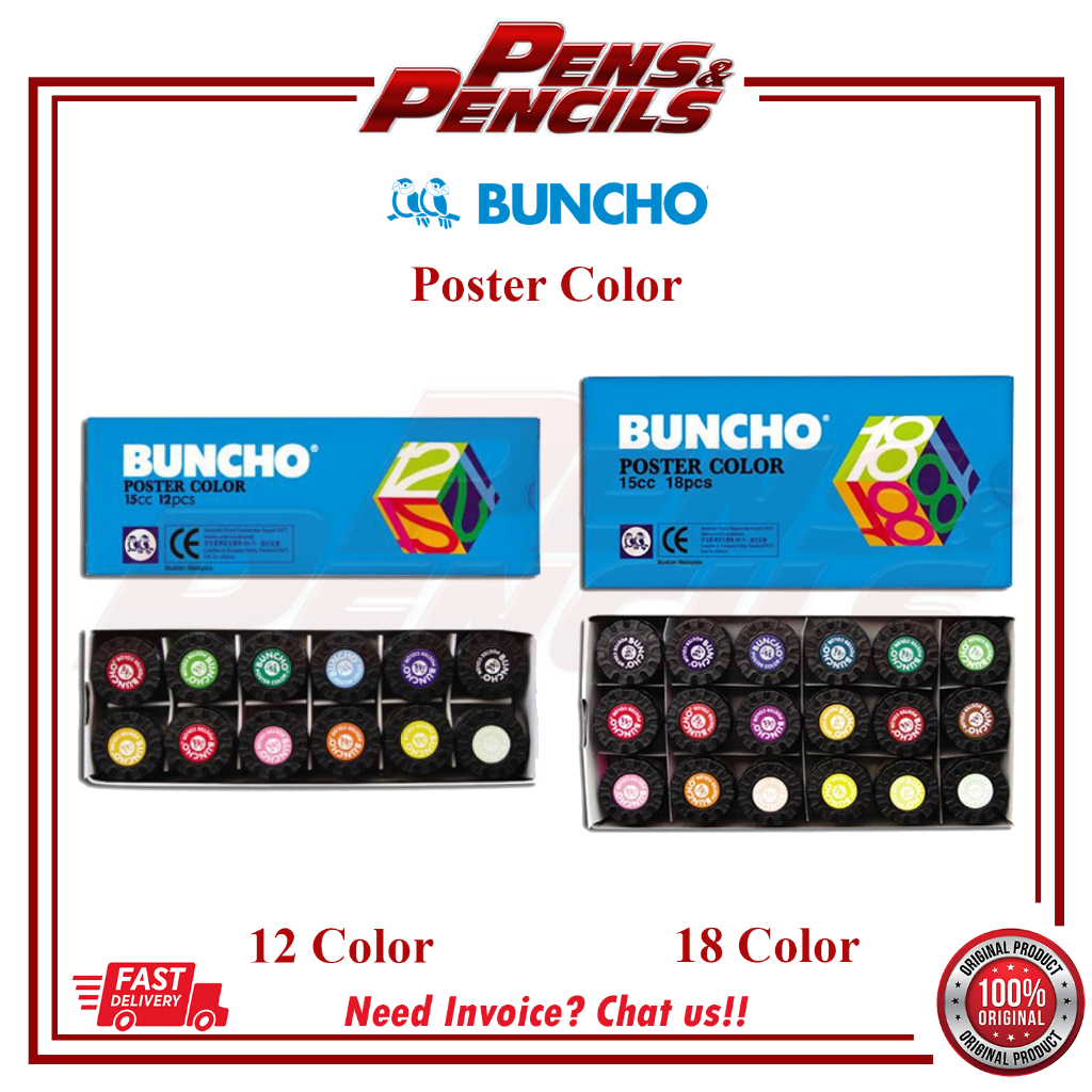 [PnP Ready Stock] Buncho Poster Color 12 Colours / 18 Colours Colour ...