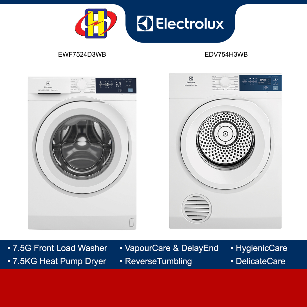 Electrolux Washing Machine And Dryer Combo Front Load Washer Dryer (7.5KG/7.5KG) EWF7524D3WB