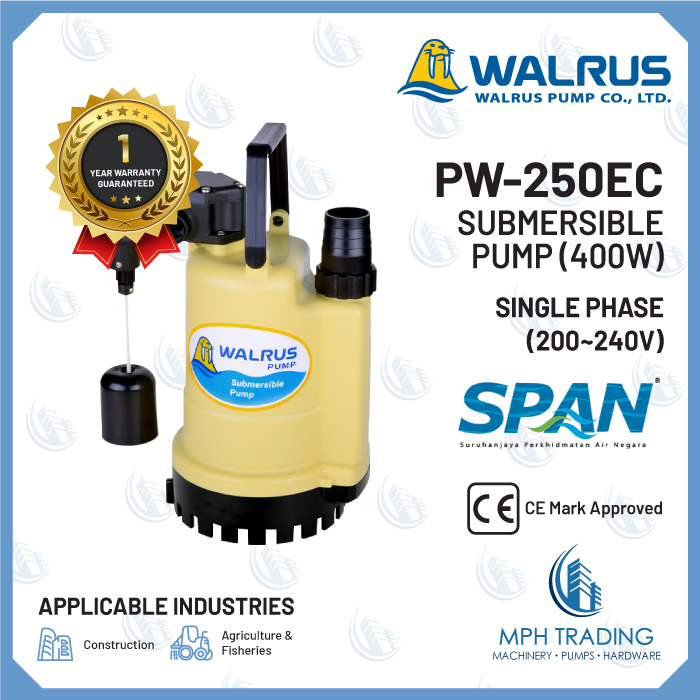 WALRUS PW250EC Submersible Pump for Clean Water with Float ball level ...