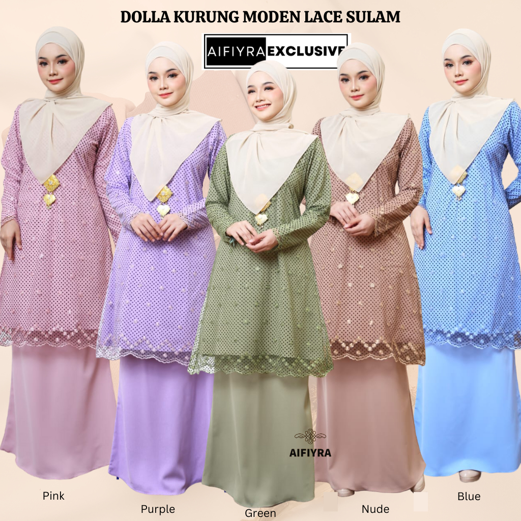 Dolla Baju Kurung Moden Lace Dewasa Ironless Tak Payah Gosok Nikah Kahwin Tunang 1169