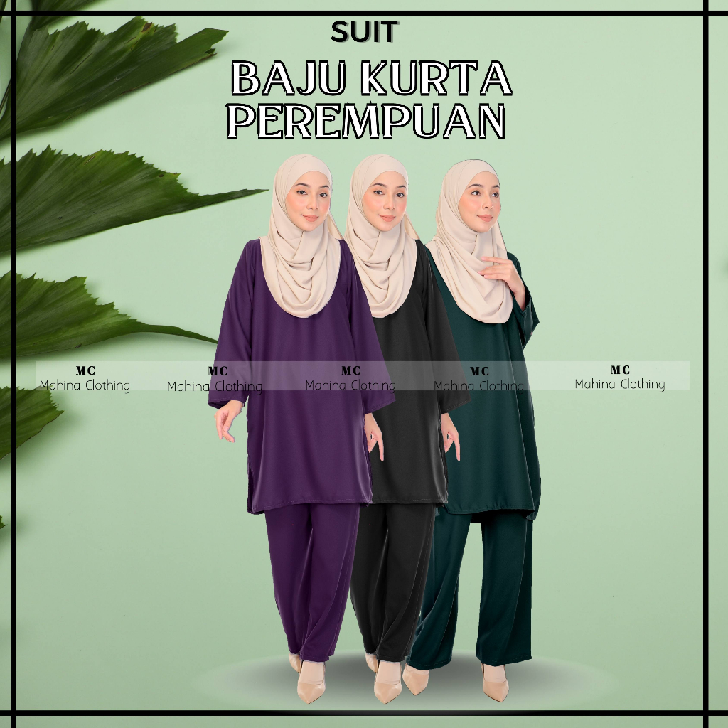 blouse DAN SELEUAR KURTA PEREMPUAN SET WARDA PLAIN COMO CREPE | Shopee ...