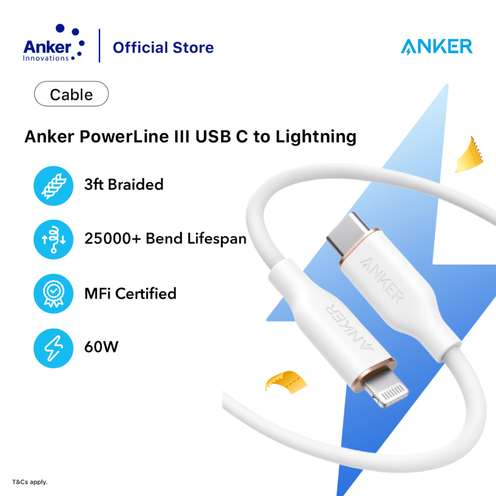 Anker PowerLine III Flow USBC to Light Cable (3ft) Shopee Malaysia
