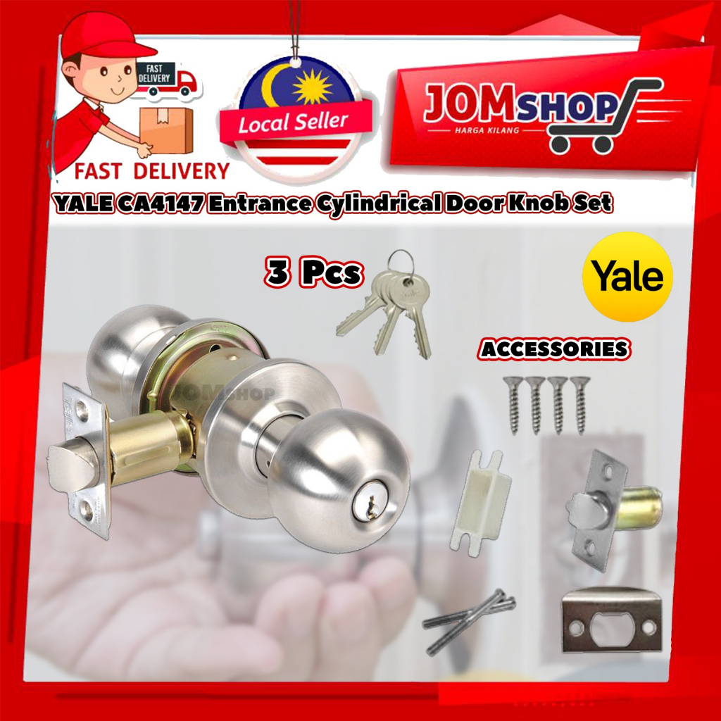 (100% Original)Yale CA4147 Entrance Cylindrical Door Knob Set US32D ...