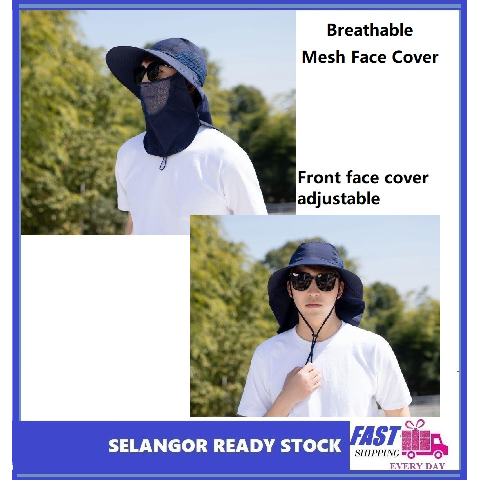 Fishing Hat Neck Flap Full Face Cover Topi Penutup Anti Mosquito ...