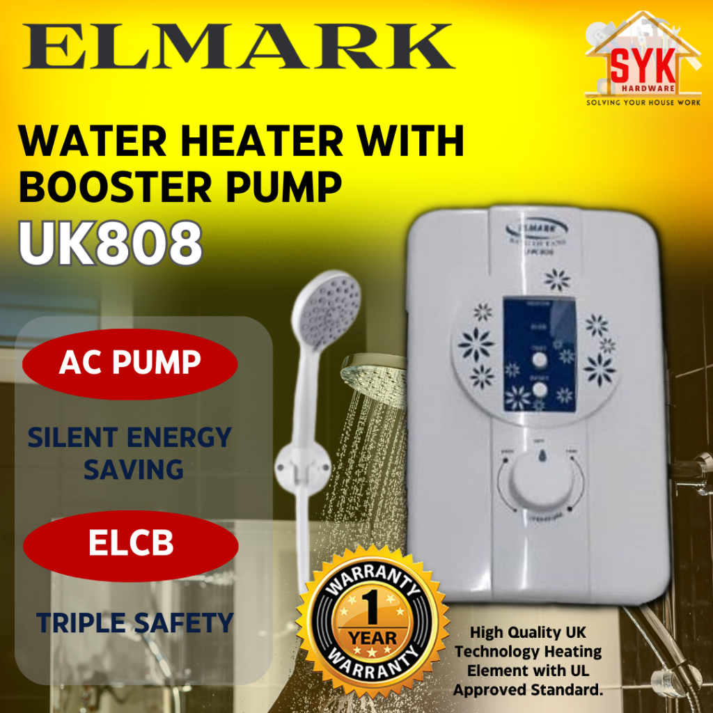 SYK ELMARK UK808 3.6KW 2L Instant Water Heater Booster AC Pump Bathroom Appliances ELCB Electric