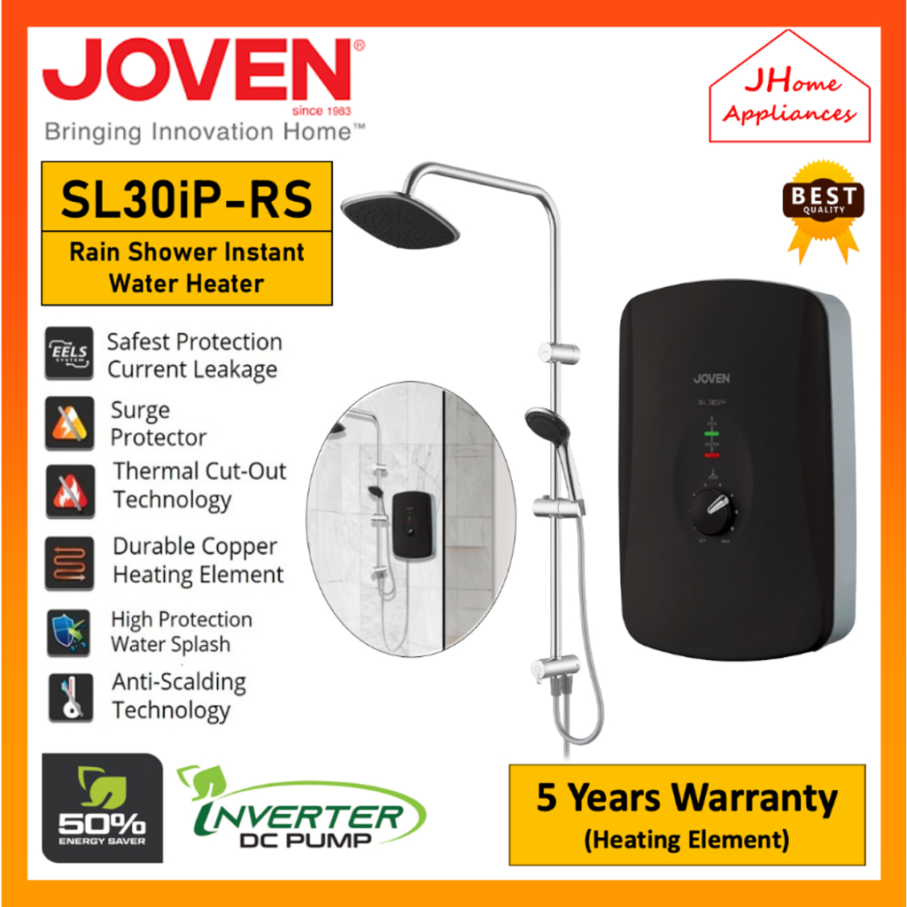 JOVEN SL30iPRS INSTANT WATER HEATER WITH RAIN SHOWER (BLACK) Shopee