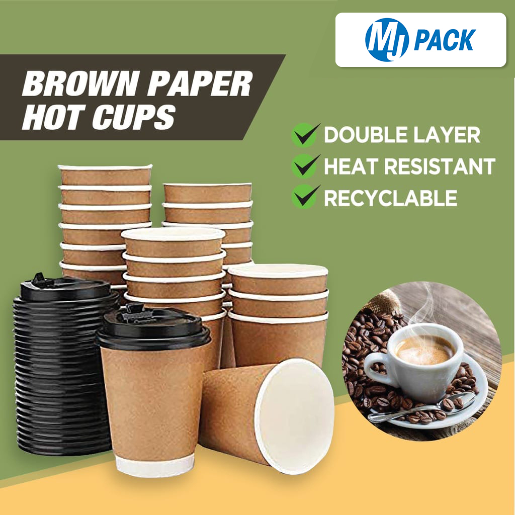 [50 PCS] DOUBLE WALL PAPER CUP BROWN 8oz & 12oz (with or without lid ...
