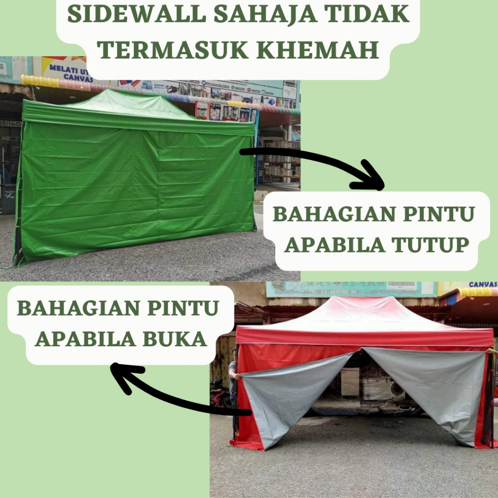 SIDEWALL PVC / KAIN TEPI KHEMAH NIAGA SAIZ 10ft X 15ft PELBAGAI WARNA ...