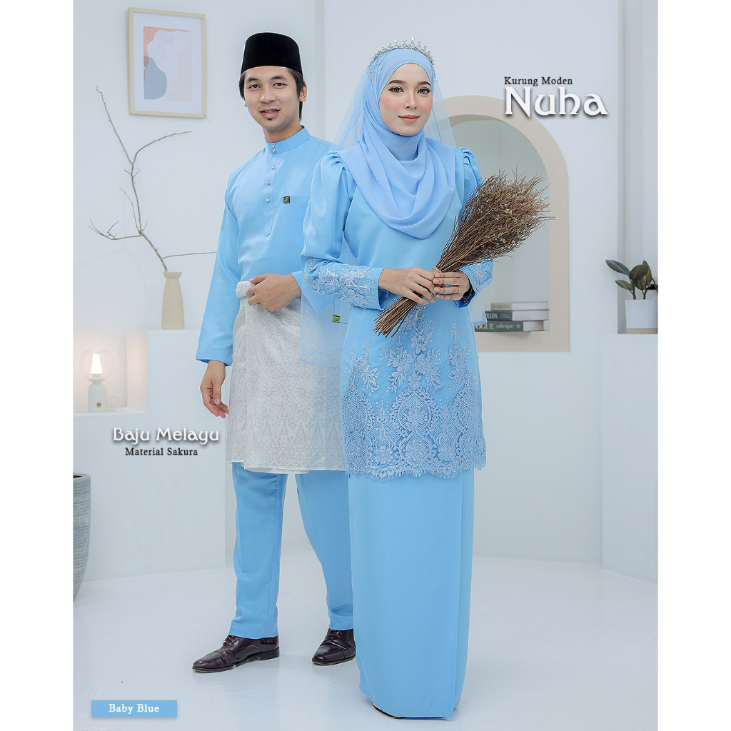 BAJU KURUNG MODEN Bridal Set NUHA In BABY BLUE Full set 7 Item