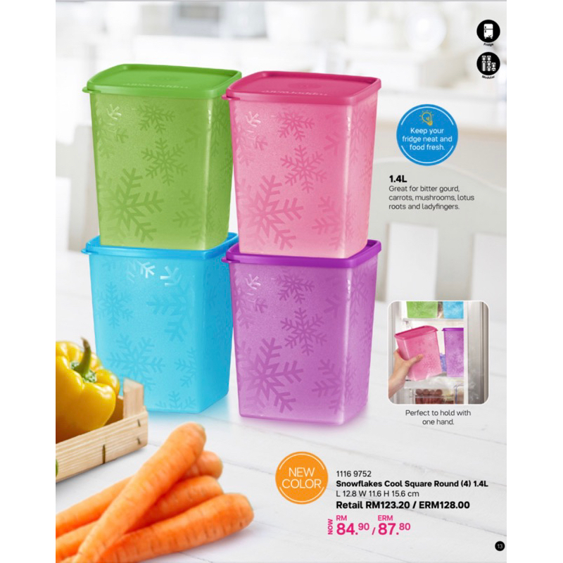 Tupperware Snowflakes Cool Square Round 1.4L 4pcs | Shopee Malaysia