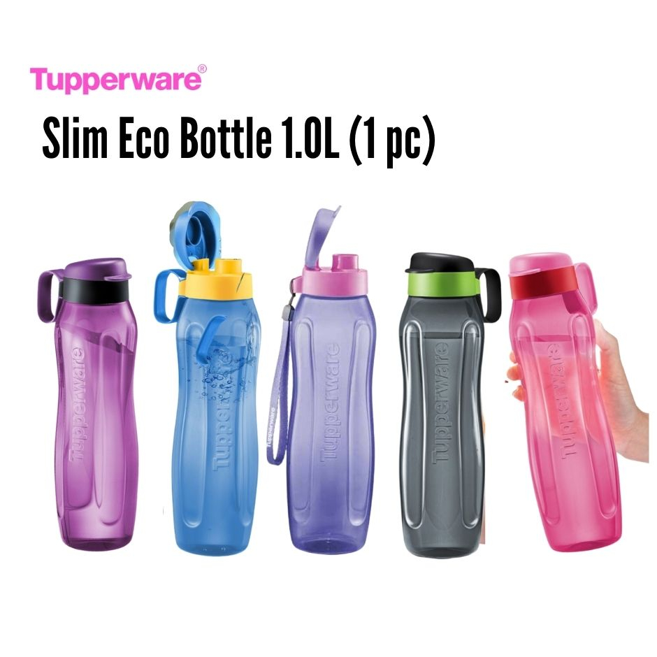 Tupperware Slim Eco Bottle With Strap 1l Dwicolour Botol Air Bpa Free 