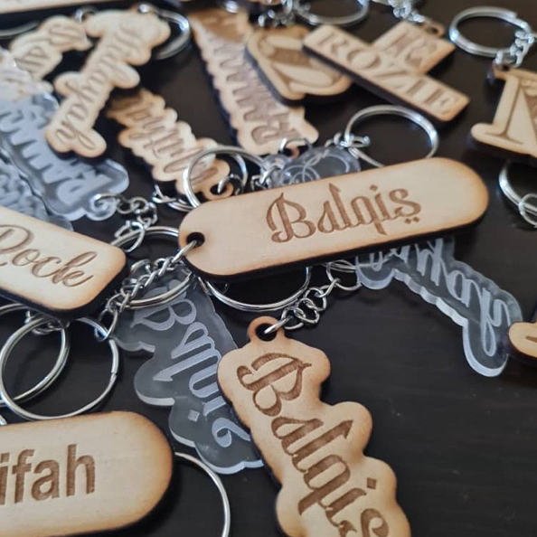Wood Keychain Custom Name Laser Cut (Tebal 3mm / 10cm x 5cm) | Shopee ...