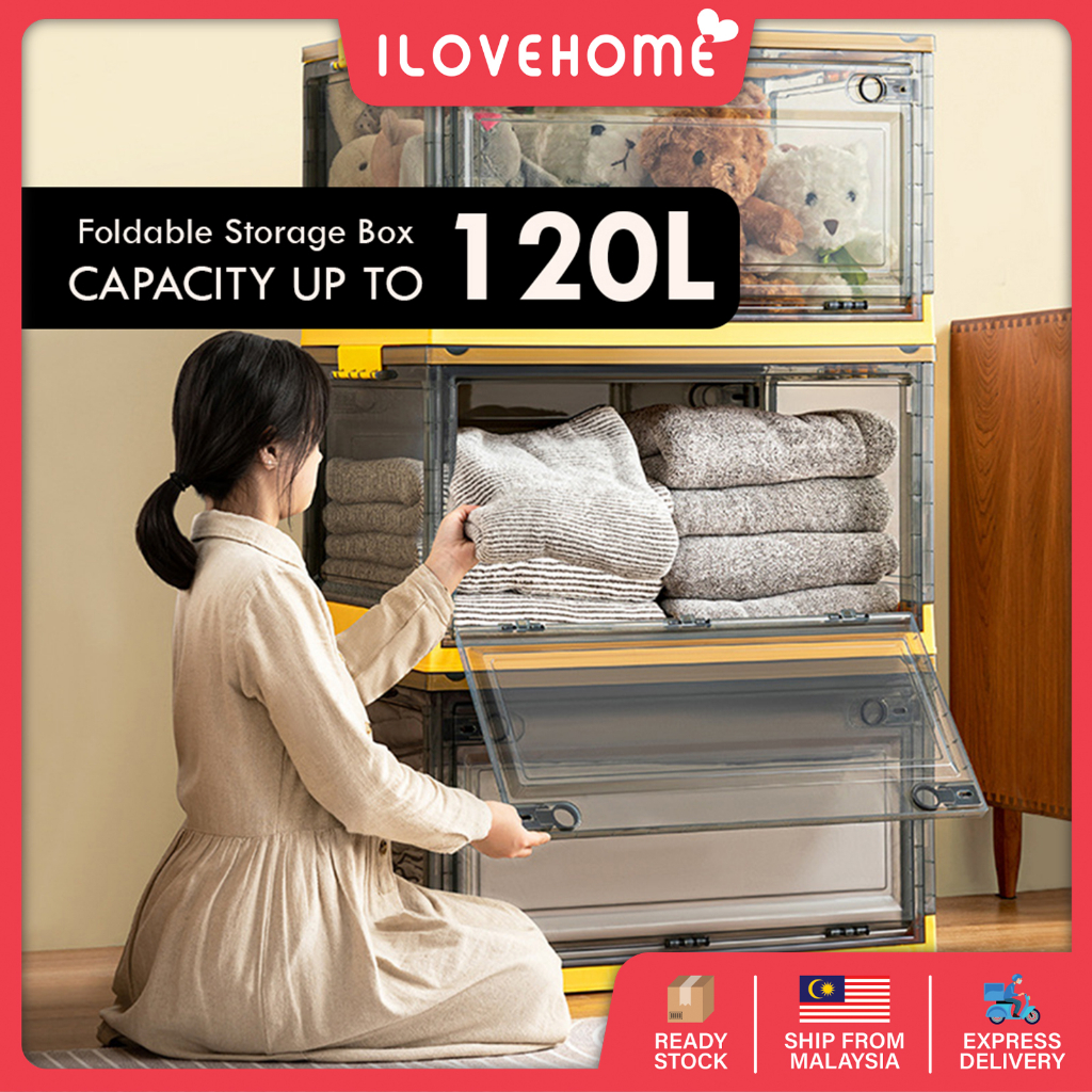 120L Foldable Storage Box with Lid Large Capacity Stackable ...