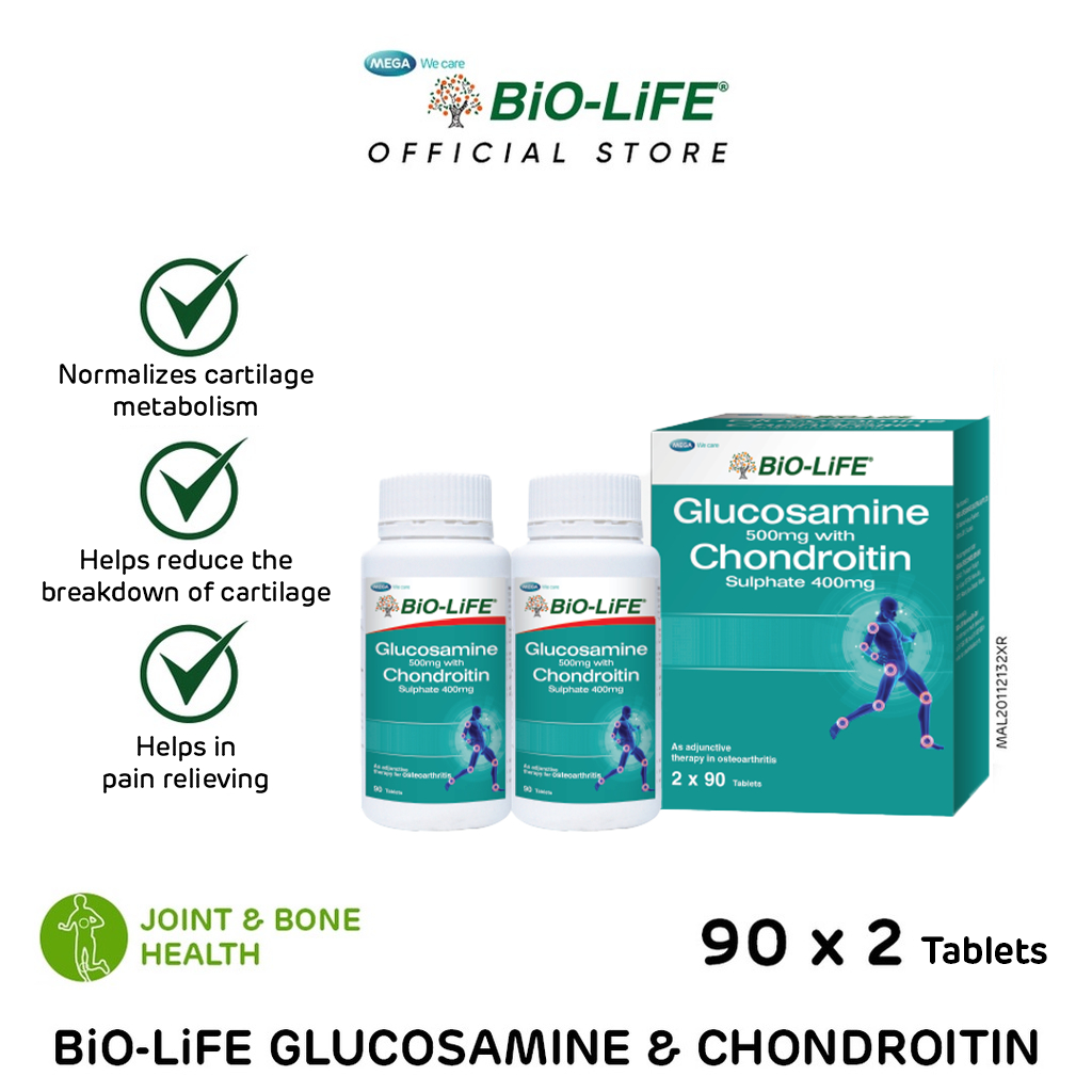 BiOLiFE GLUCOSAMINE 500MG WITH CHONDROITIN SULPHATE 400MG 90SX2