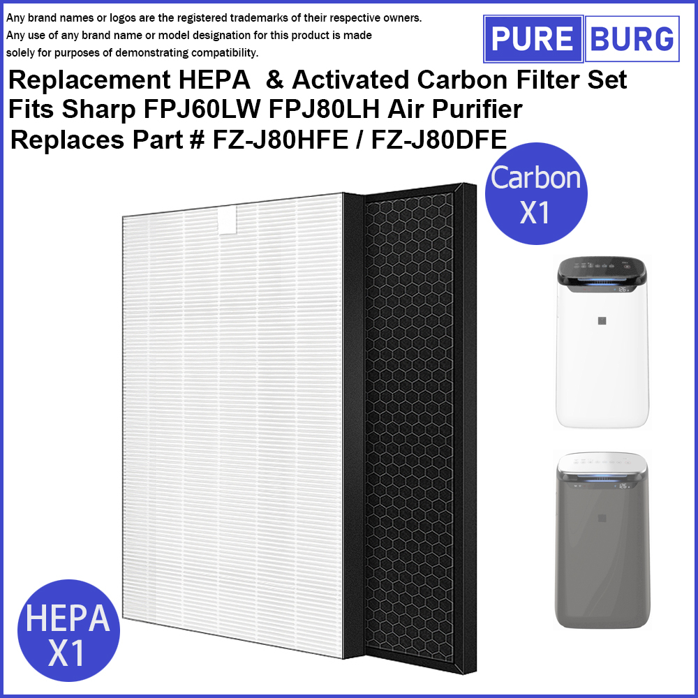Filtre HEPA + Charbon Actif Compatible Sharp FZ-J80DFE FZ-J80HFE FP-J60TA FP-J80TA FP-J60 FP-J80 - Purificateur D'Air