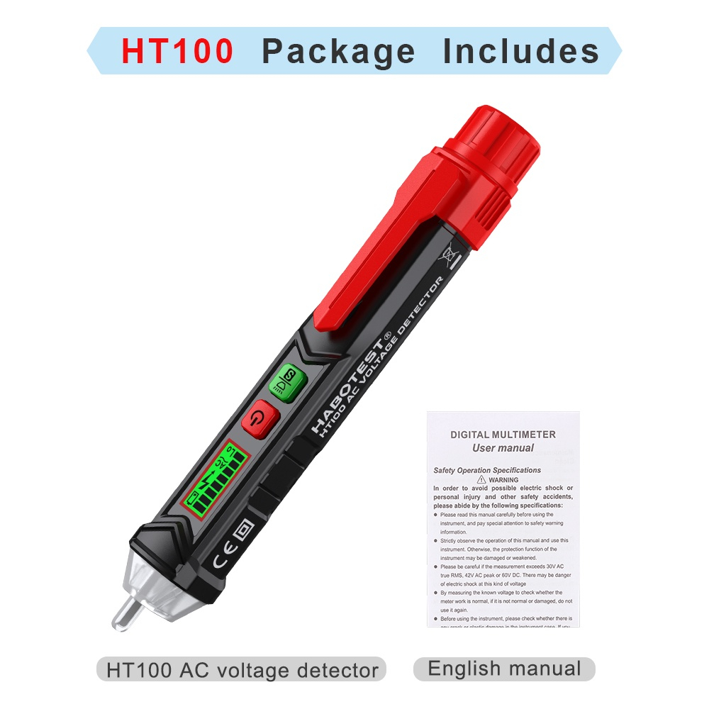 HABOTEST HT100+HT89 NonContact AC Voltage Tester 12300V Digital