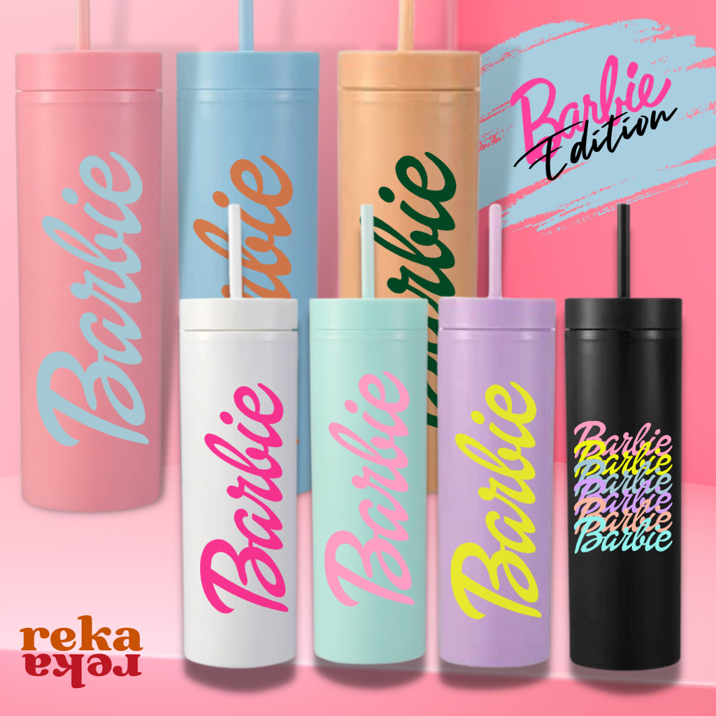 REKA Barbie Water Bottle Cup Tumbler Typo Girl Pink Drink Straw Cold