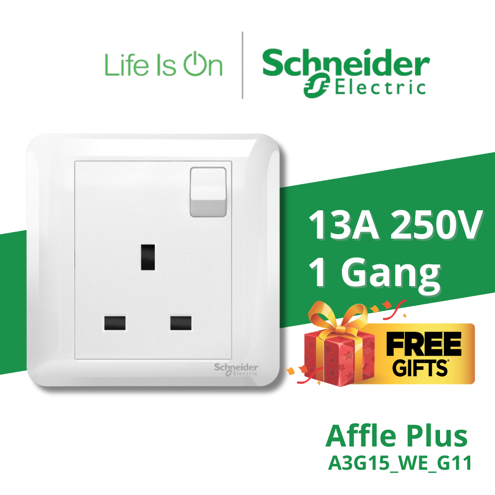 Schneider Electric Affle Plus Series 13A Single Gang Switched Socket ...