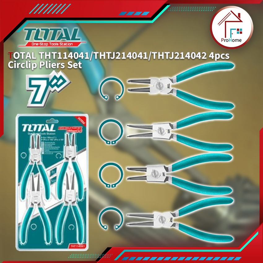 READY STOCK* TOTAL THT114041 4pcs Circlip Plier Set 180mm（7 heavy duty)