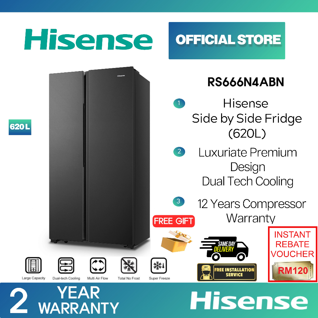 Hisense Side by Side Inverter Fridge 620L Refrigerator RS666N4ABNIV