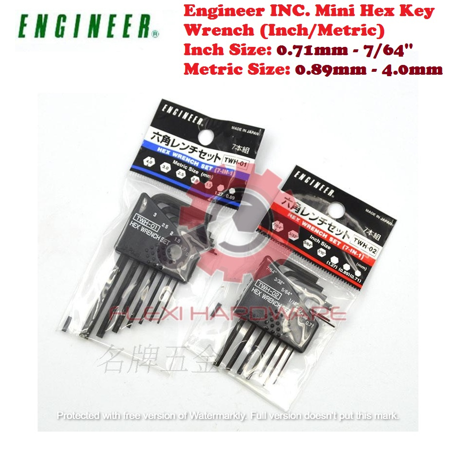 Engineer INC. Mini Hex Key Wrench (Inch/Metric) 0.71mm - 7/64'' , 0 ...
