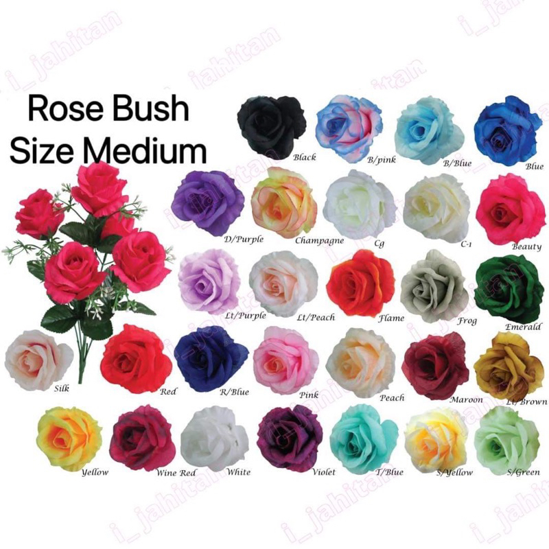 Size M 5 Buds Artificial Rose Bush   5 Kuntum Bunga Rose Tiruan 