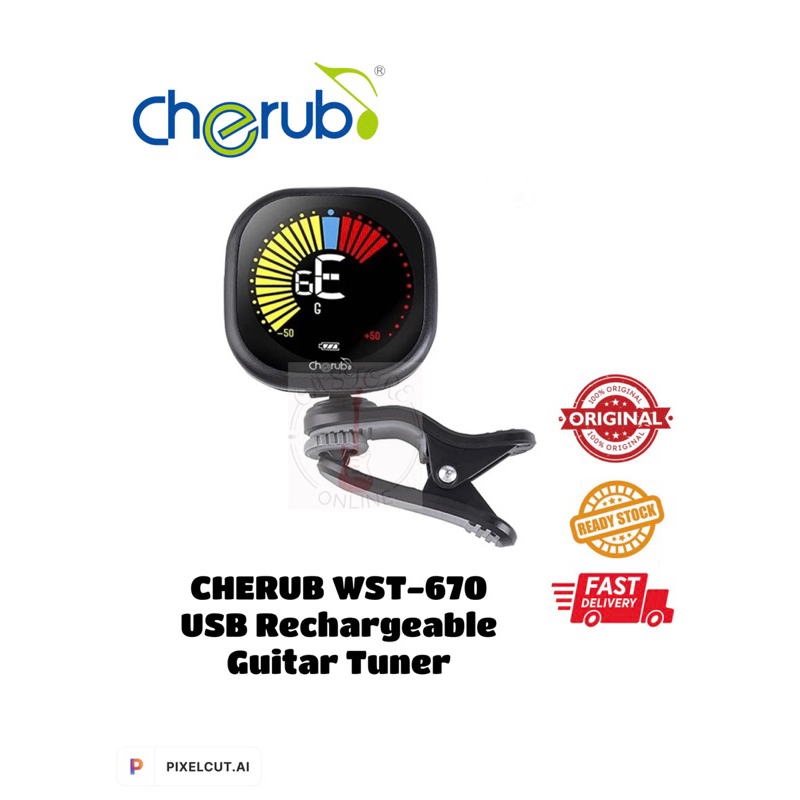 Cherub/NUX WST670 Rechargeable Clipon Guitar Bass Tuner LCD Color