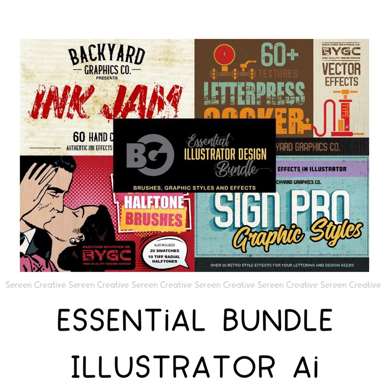 AI70 Essential Illustrator Design Bundle (Graphic styles and halftone ...