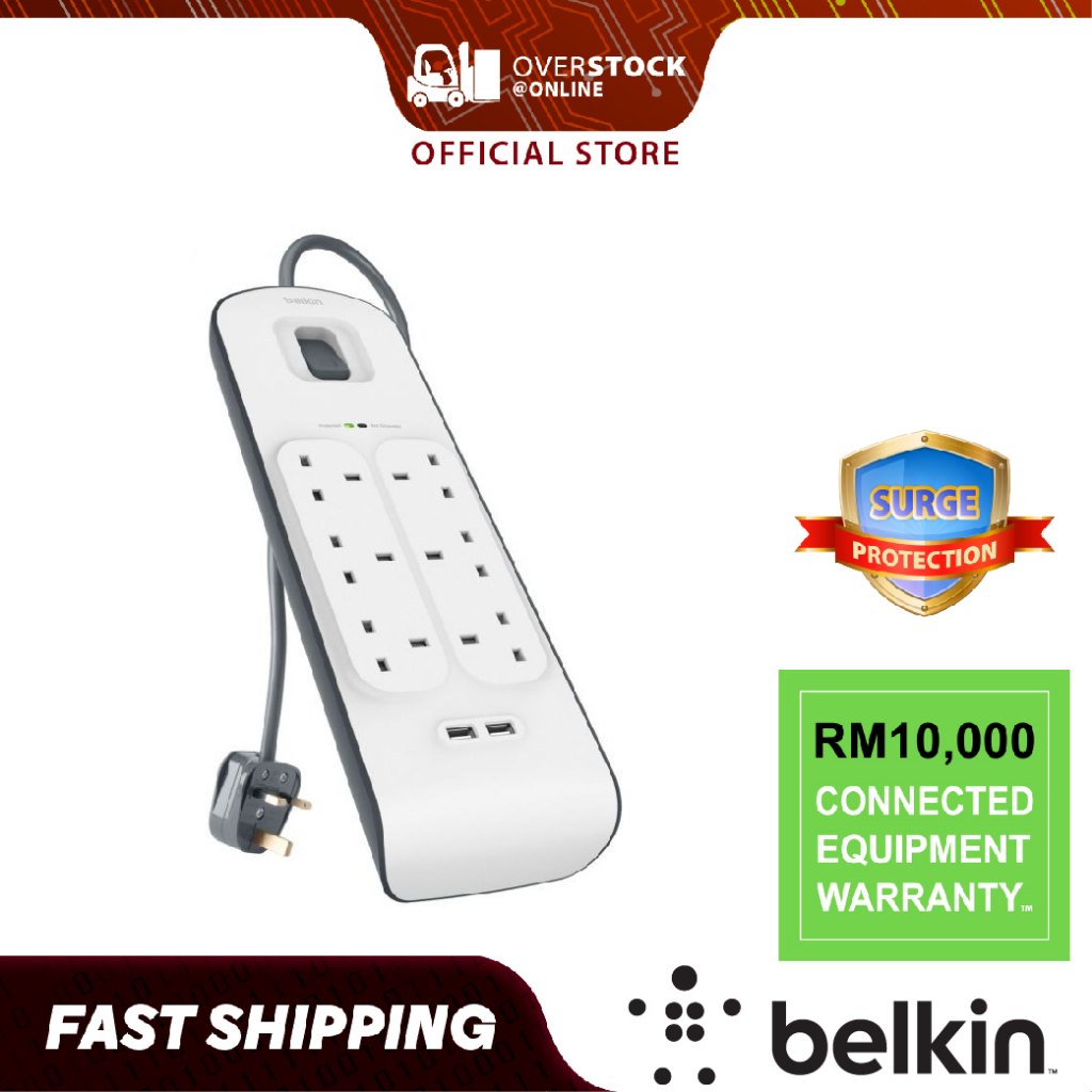 BELKIN BSV604SA2M Surge Protector With 6 Gang 2 USB, 2m Length ...