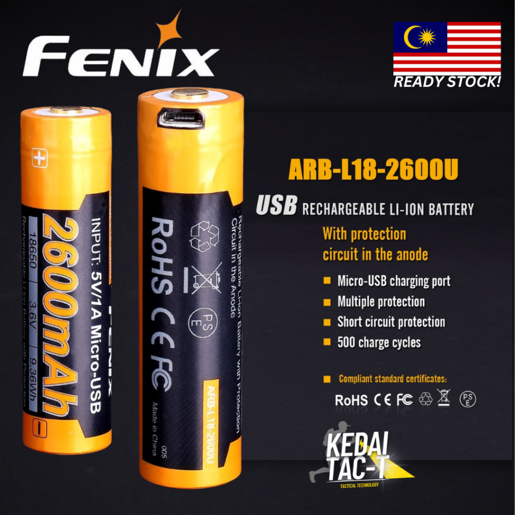 Batterie rechargeable 18650 3.6V 2600 mAh USB