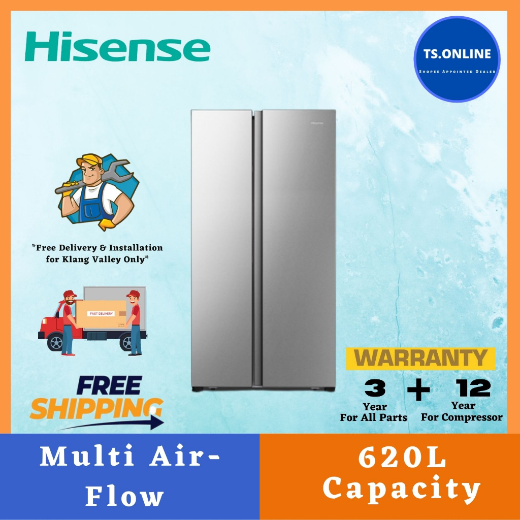 Free Shipping Hisense Side By Side 2 Door Inverter Refrigerator 620l Rs666n4acniv Silver 4215