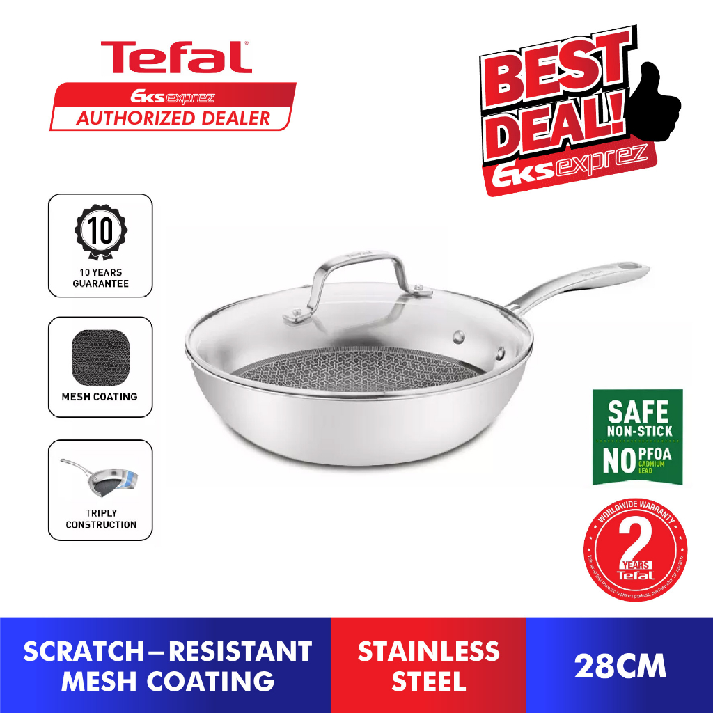 Tefal Eternal Wokpan with lid 28cm E4971634 (Coated stainless steel pan