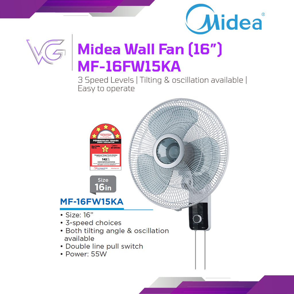 Midea Wall Fan (16”) MF-16FW15KA / MF-16FW15KRA | Shopee Malaysia