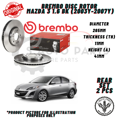 MAZDA 3 1.6 BK (2003Y-2007Y) REAR 100% BREMBO BRAKE DISC ROTOR (PCD 114 ...