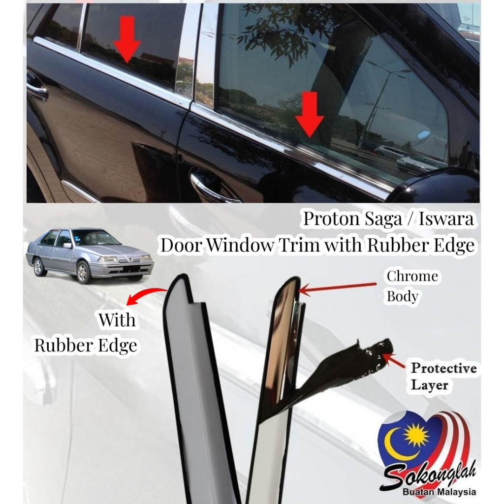 BOSOKO Proton Saga / Iswara Door Window Trim/Stainless Steel Chrome