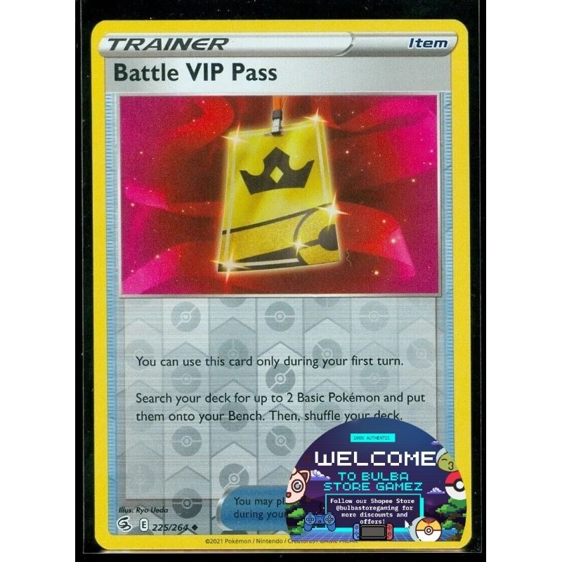 Battle VIP Pass Reverse Holo 225/264 SWSH08 Fusion Strike Pokemon TCG Card  Game Sword & Shield Trainer Item Original | Shopee Malaysia