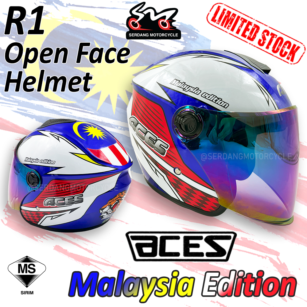 (Malaysia Edition) Merdeka ACES R1 Open Face Helmet With Siap Rainbow ...