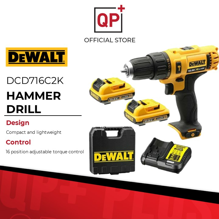 DEWALT CORDLESS HAMMER DRILL DCD716D2KB1 12V 10MM WITH 2PCS BATTERIES & 1PC CHARGER (DCD716C2K