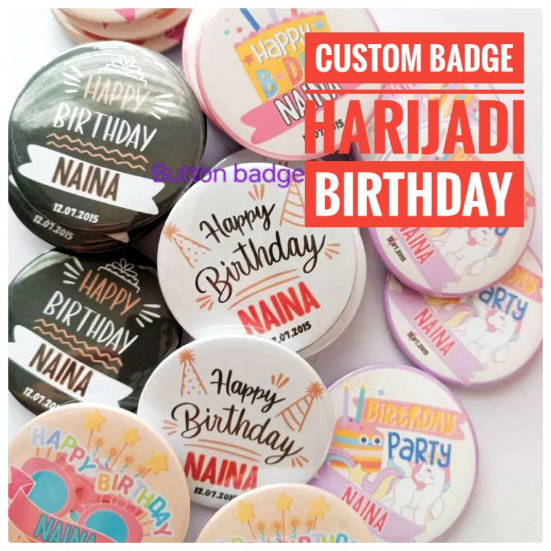 BIRTHDAY HARI JADI Custom Nama Pin Button Badge 58 mm goodies majlis ...