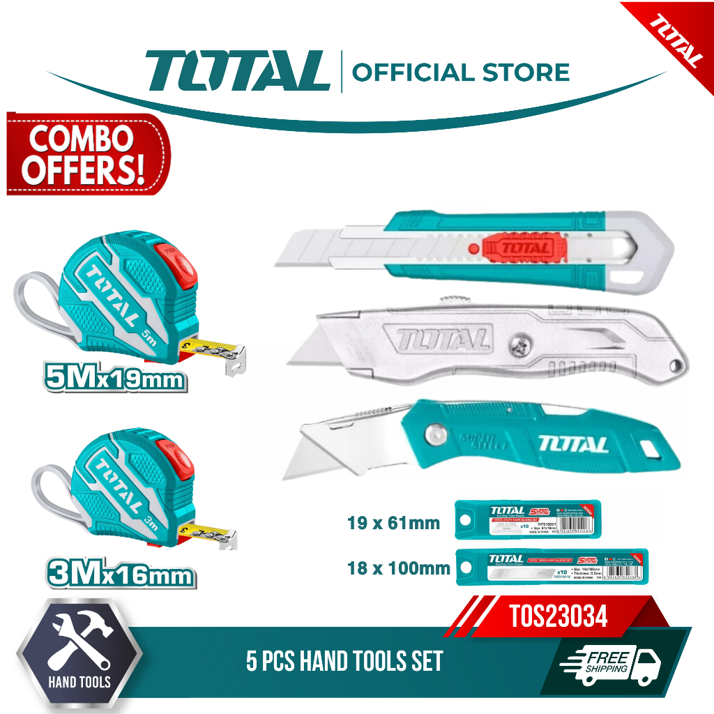 Total Measuring Tape and Utility Knife Set (7 Pcs) | Shopee Malaysia