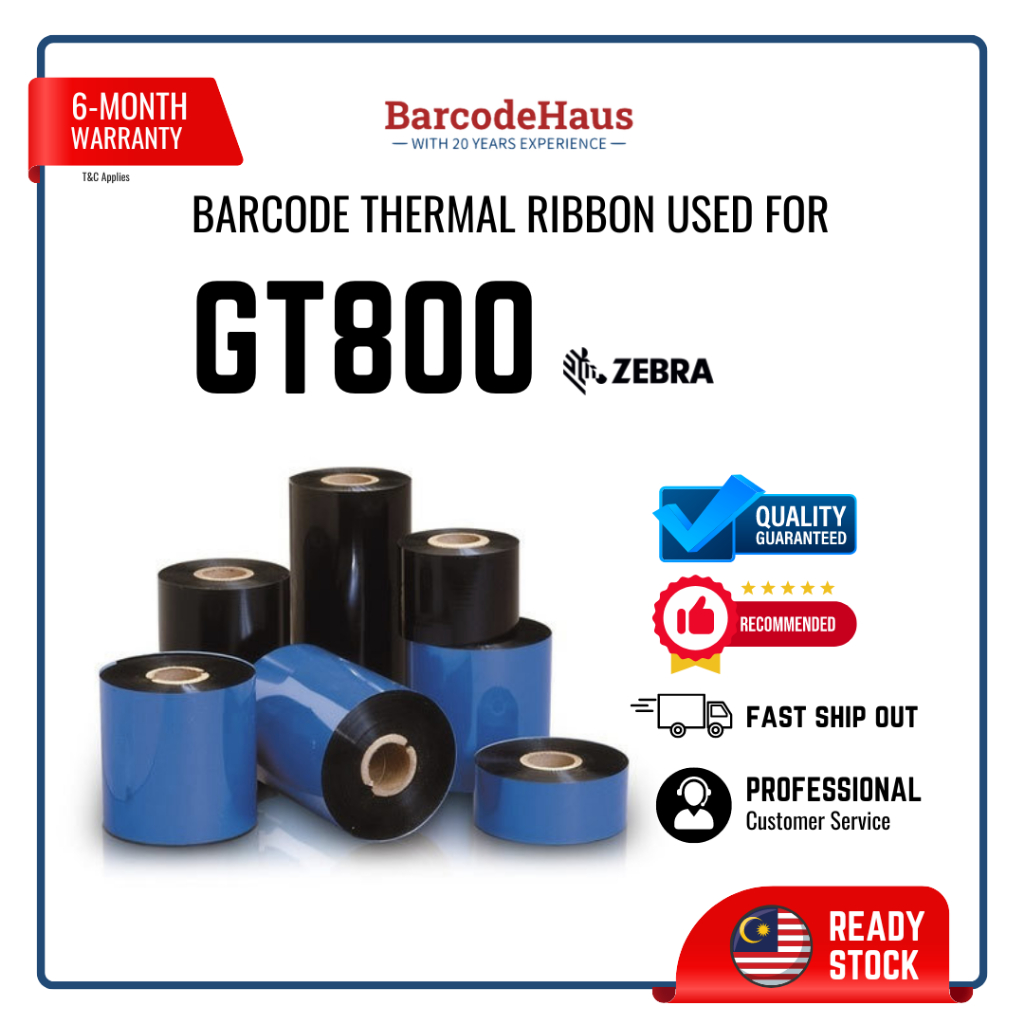 ZEBRA GT800 Barcode Printer Ribbon Roll GT800 Wax/Wax Resin RICOH