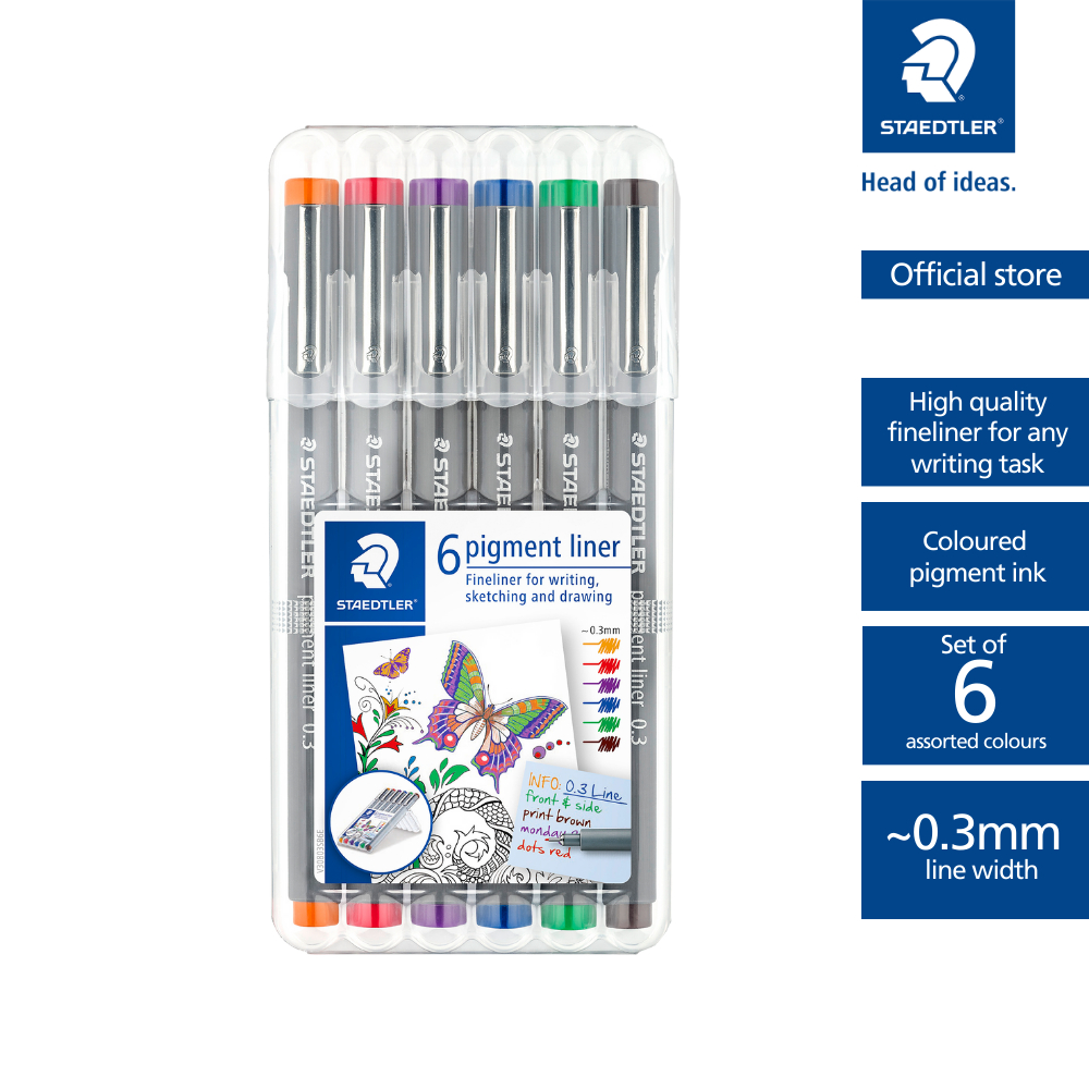 Staedtler Coloured Pigment Liner 0.3mm Assorted - Pack of 6